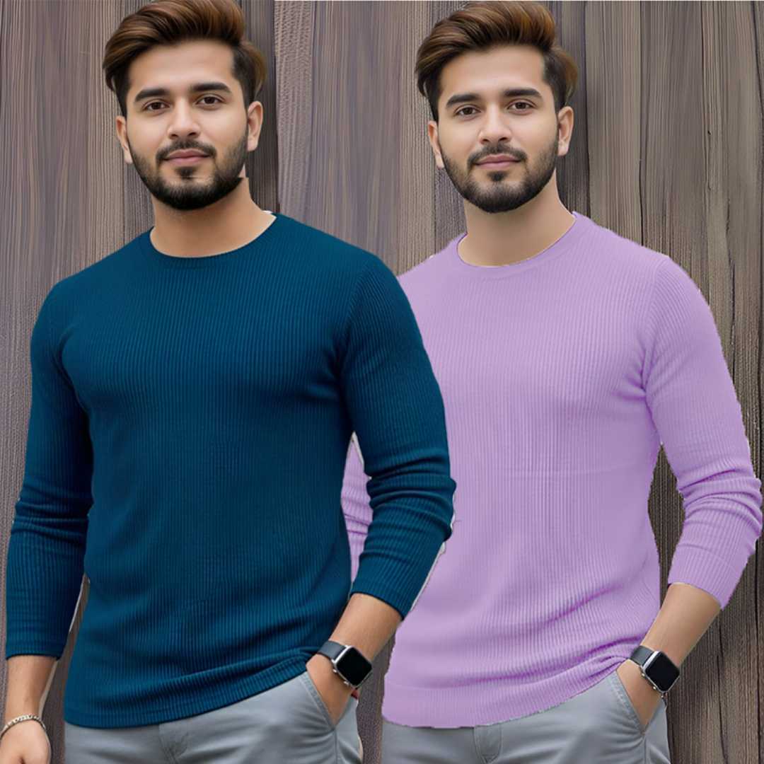 Men's,Premium,2/2,Rib,Full,Sleeve,T-shirt,2,pcs,Combo