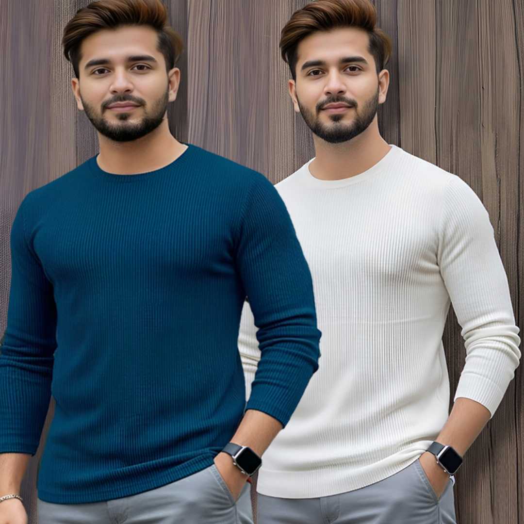 Men's,Premium,2/2,Rib,Full,Sleeve,T-shirt,2,pcs,Combo