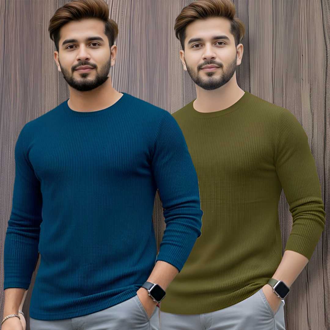 Men's,Premium,2/2,Rib,Full,Sleeve,T-shirt,2,pcs,Combo