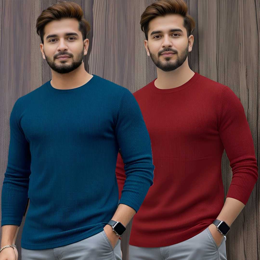 Men's,Premium,2/2,Rib,Full,Sleeve,T-shirt,2,pcs,Combo